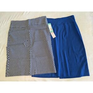 BUNDLE- 2 Margaret M Skirt Women Medium Stretch Knit Pull On Pencil Blue
